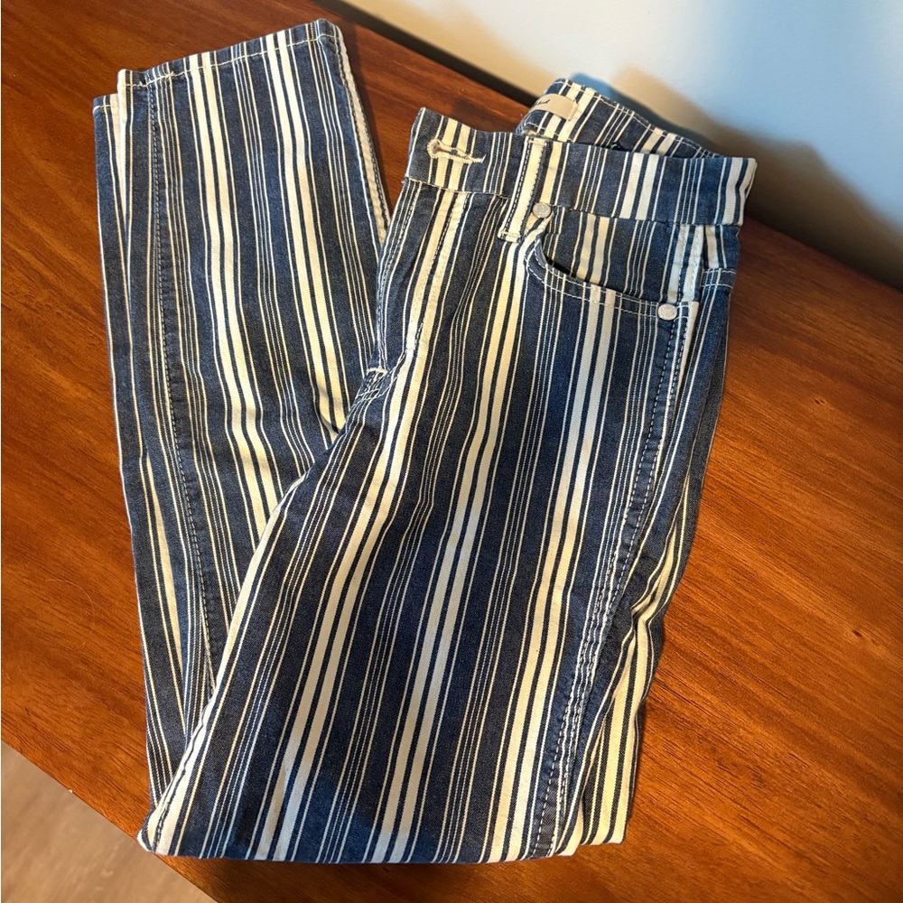 7 For All Mankind Blue and White Striped Skinny Jeans | Like New | Size 23